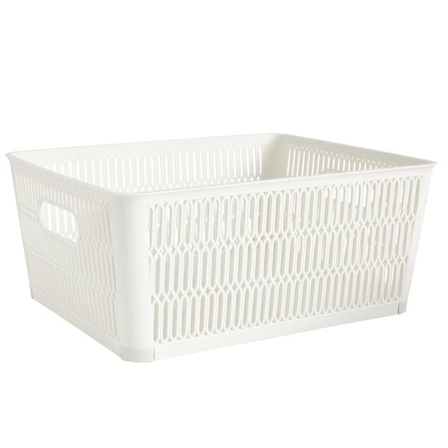 Pani&egrave;re de rangement 5,8L ajour&eacute;e empilable plastique blanc 28x23xH12,5cm