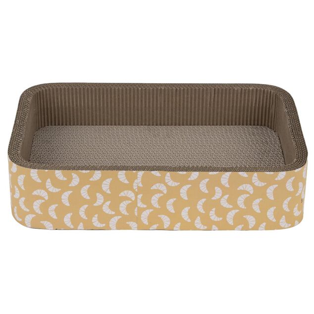 Griffoir pour chat rectangulaire motif croissant en carton beige 45x30xH10cm (2 mod&egrave;les)
