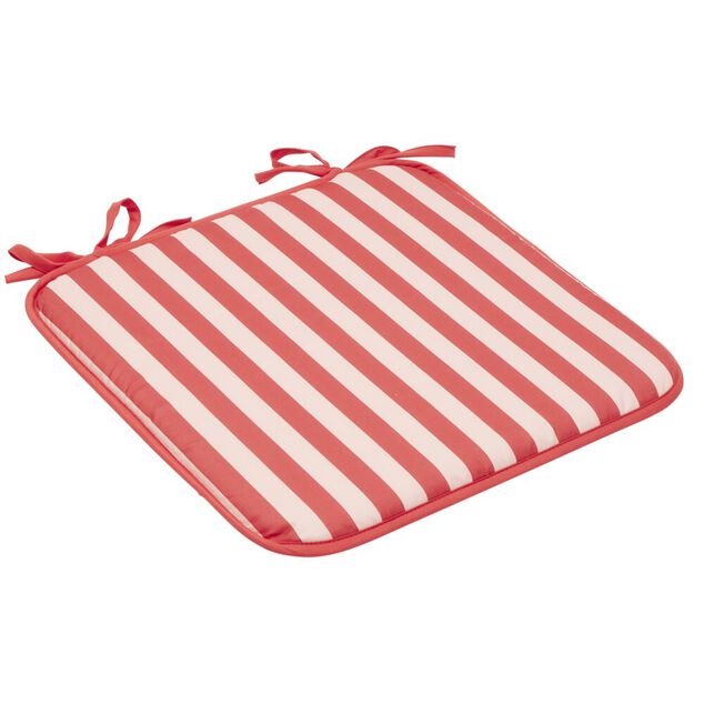Galette de chaise carr&eacute;e rayures bayad&egrave;res blanches et rouges 40x40cm
