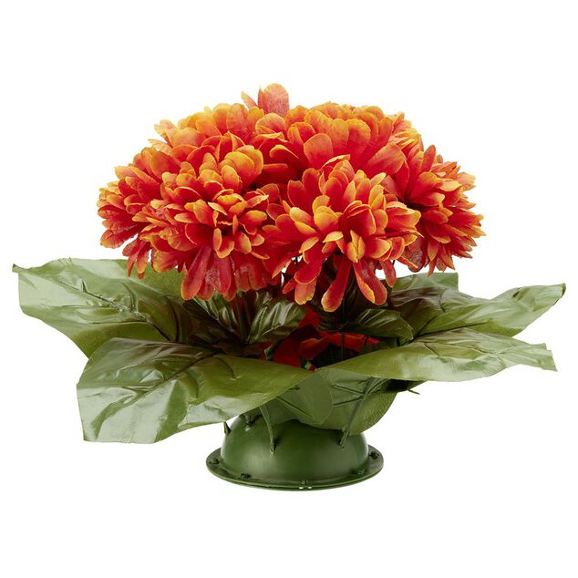 Coussin chrysanth&egrave;me artificiel 15 t&ecirc;tes orange