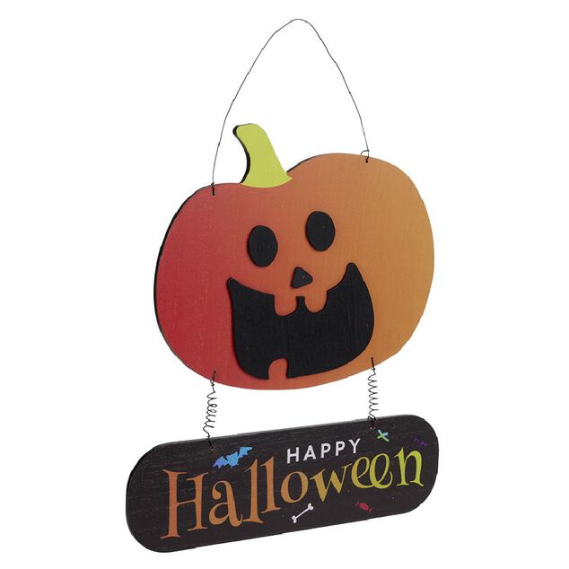 Pancarte Halloween citrouille en bois orange