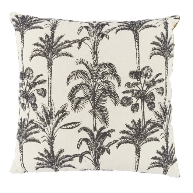 Coussin d&eacute;co tropical 45x45cm beige et noir
