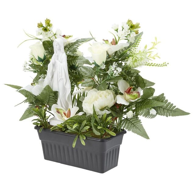 Jardini&egrave;re columbarium H47 cm blanc - Fleur artificielle