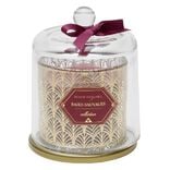 Bougie parfumée rouge sous cloche transparent doré