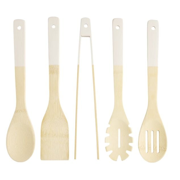 Ustensile de cuisine x5 bambou naturel et blanc L32cm