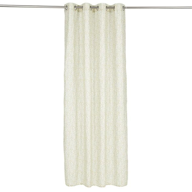 Rideau blanc imprim&eacute; feuillage vert lin et polyester 140x240cm