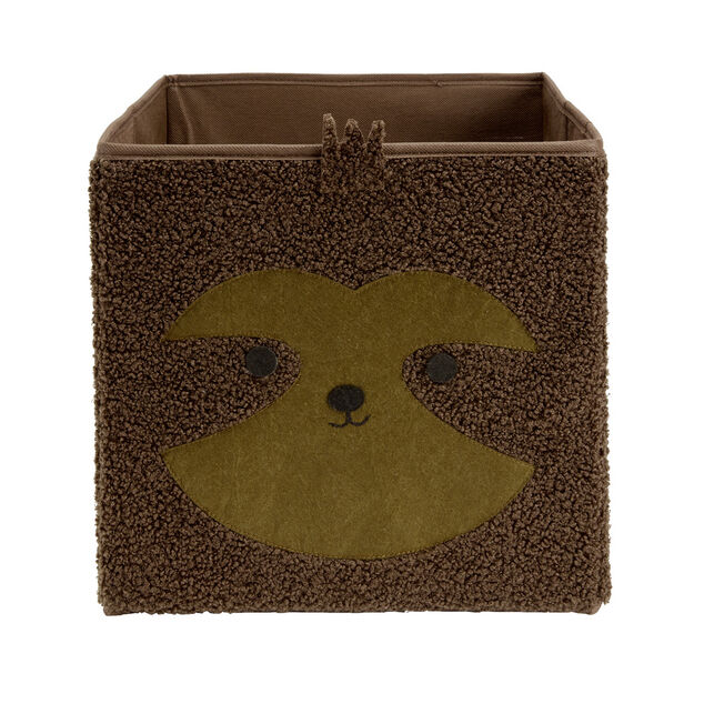 Pani&egrave;re carr&eacute;e Box Cube enfant tissu bouclette marron paresseux 31x31xH29cm