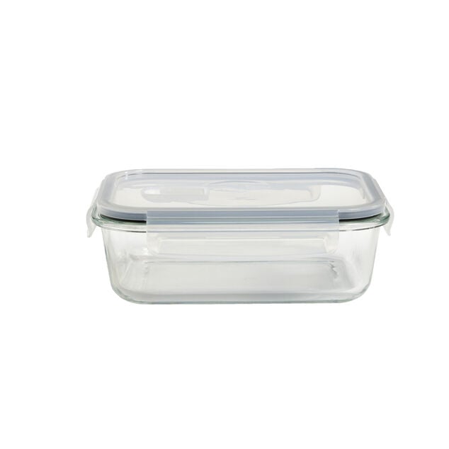 Boîte alimentaire rectangulaire en verre couvercle plastique clips 1,1L