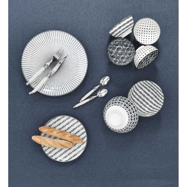 Assiette &agrave; dessert blanche motif ligne de croix noir &Oslash;19cm