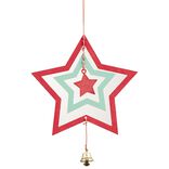 Décoration de Noël bois 3D forme étoile rouge et verte avec clochette
