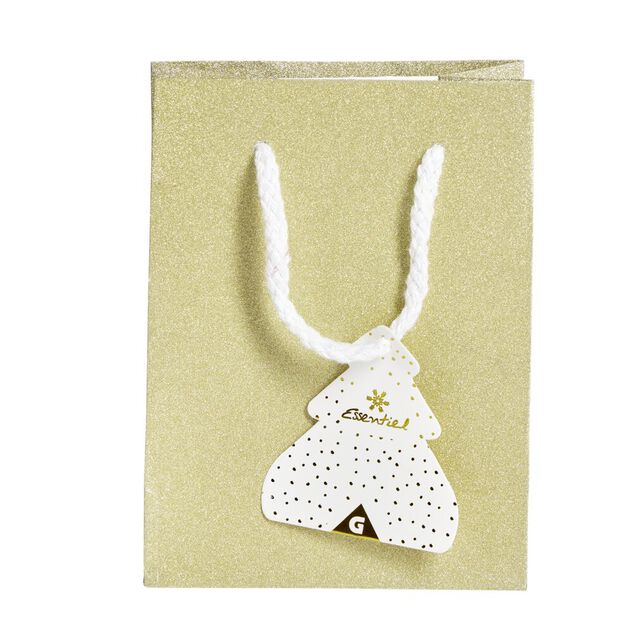Sac cadeau Noël motif sapin ou uni doré pailleté -Taille S
