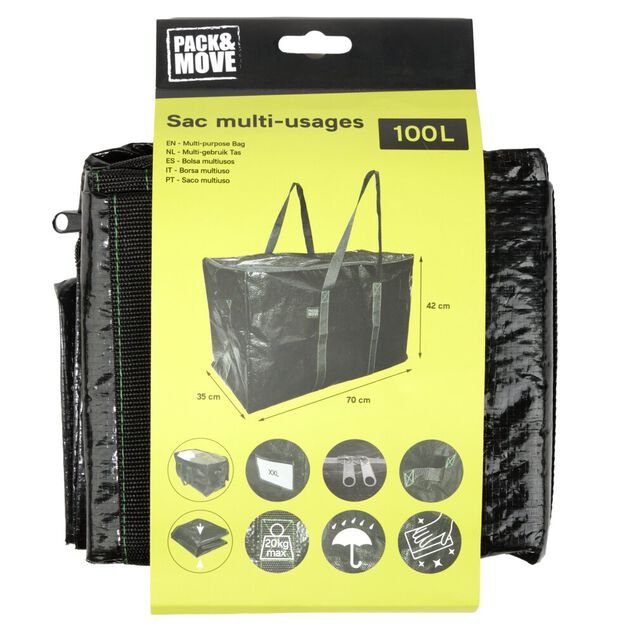 Sac d&eacute;m&eacute;nagement 100L avec poign&eacute;es poly&eacute;thyl&egrave;ne noir