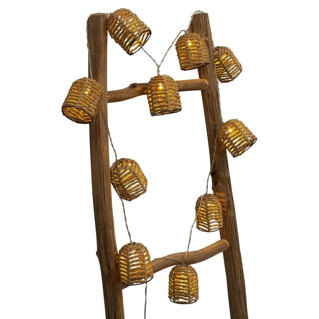 Guirlande lumineuse 10 boules effet rotin tress&eacute; 165cm