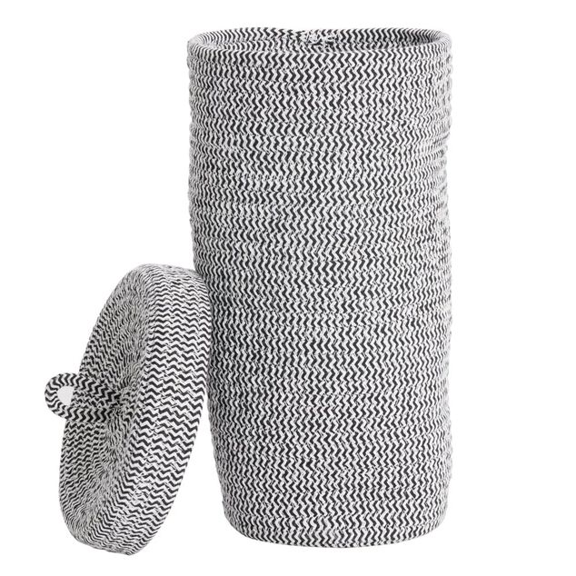Panière de rangement papier toilette en coton effet tissé noir et blanc