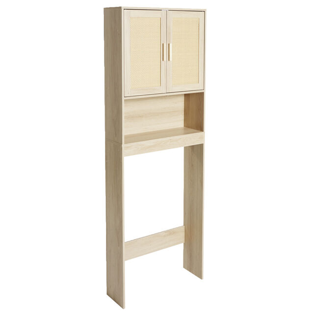 Meuble derri&egrave;re WC en bois 1 niche 2 portes cannage 58,5xP19xH160cm