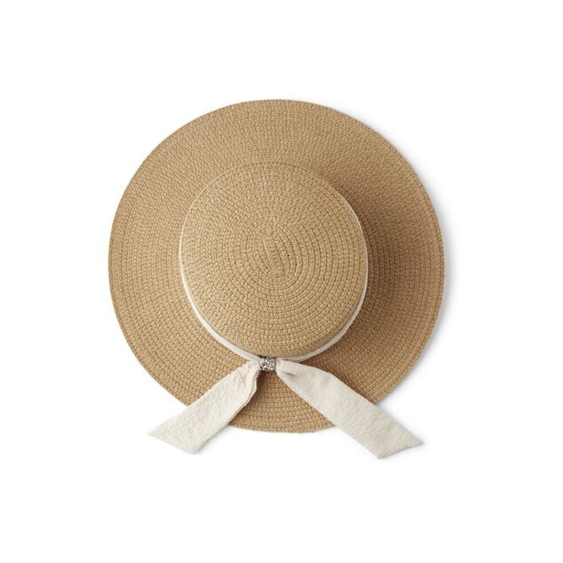 Chapeau de paille avec ruban beige &eacute;glantine