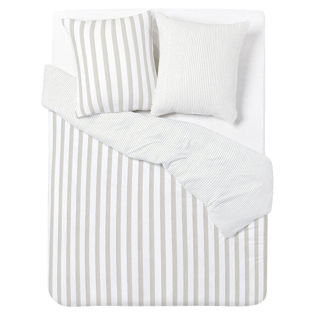 Parure de lit 2 personnes 240x220cm r&eacute;versible rayure blanc et beige