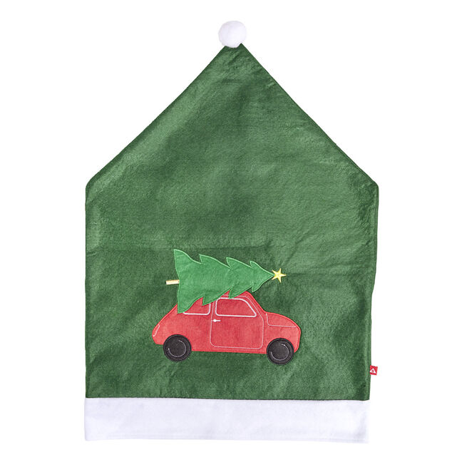 Housse de chaise No&euml;l &agrave; pompon rouge et blanche 48x70cm (4 mod&egrave;les)