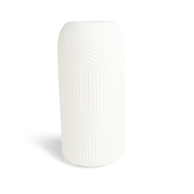 Vase c&eacute;ramique blanc gravures &Oslash;13xH27,5cm