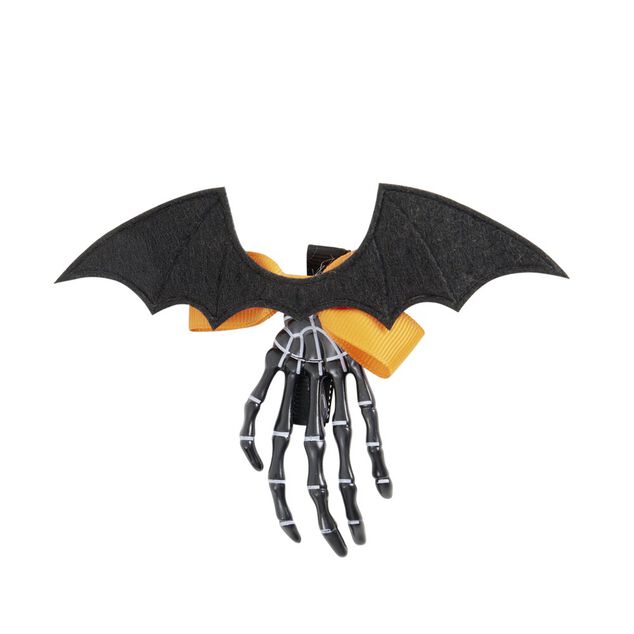 Barrette cheveux Halloween main squelette avec ailes de chauve-souris L18cm