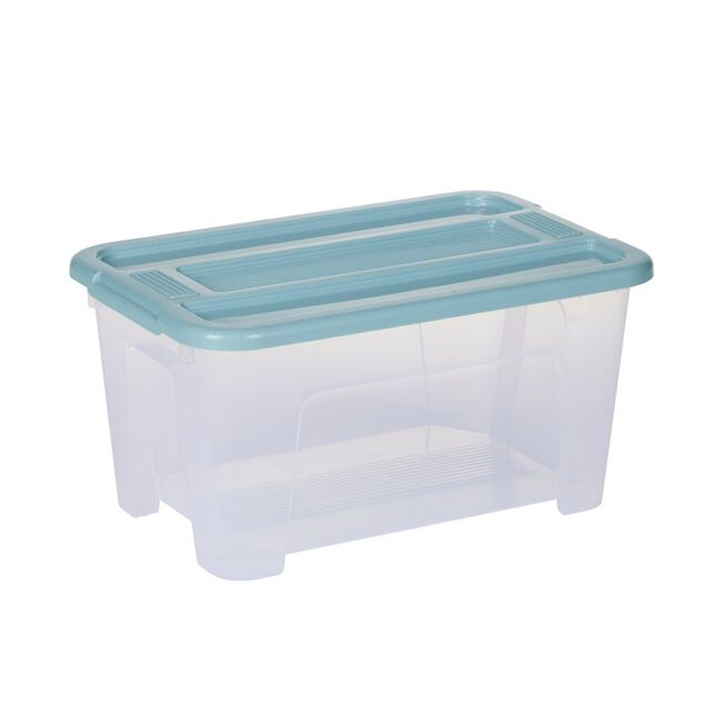 Bo&icirc;te de rangement 4,5L plastique transparent couvercle bleu 28x18,5xH14cm
