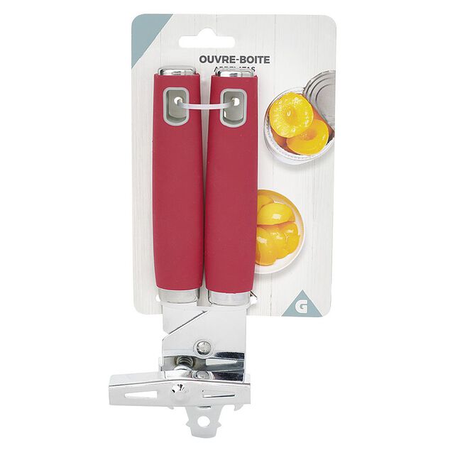 Ouvre boîte inox avec manche en polypropylène rouge