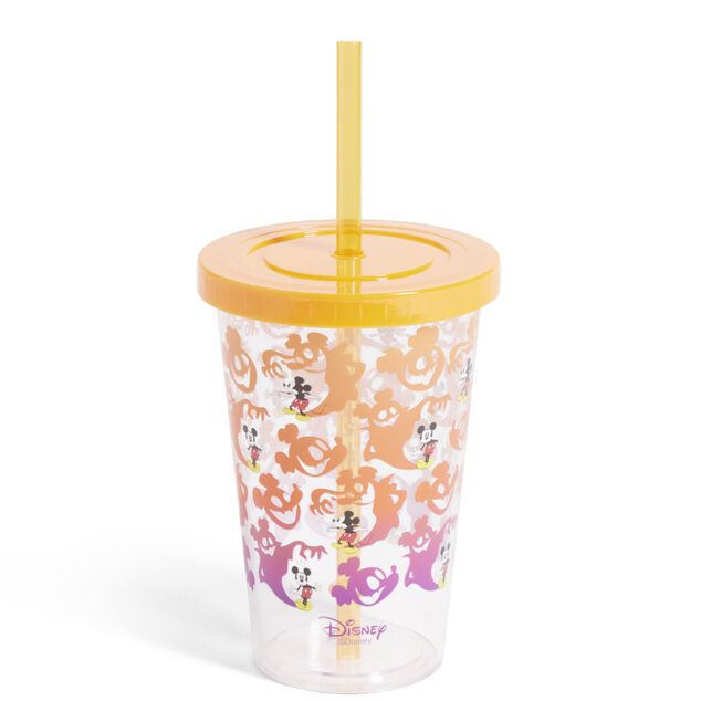 Gobelet &agrave; paille Mickey Disney Halloween fant&ocirc;me orange et violet