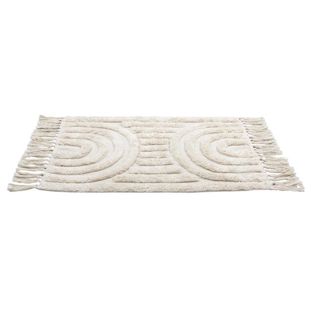 Tapis salle de bain frange coton beige 50x80cm