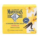 Savon solide Le Petit Marseillais mains et corps vanille 4x100gr