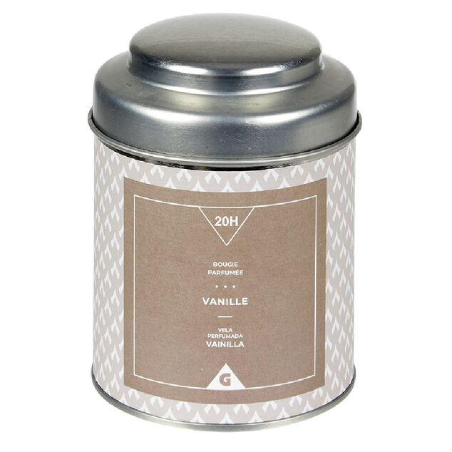 Bougie parfum&eacute;e dans pot en m&eacute;tal senteur vanille