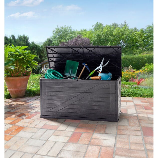 Coffre de rangement 320L  plastique gris fonc&eacute; 119x45xH60cm