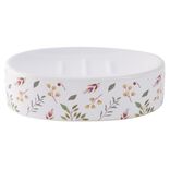 Porte-savon c&eacute;ramique motif floral blanc et rose 13x8,5xH3cm
