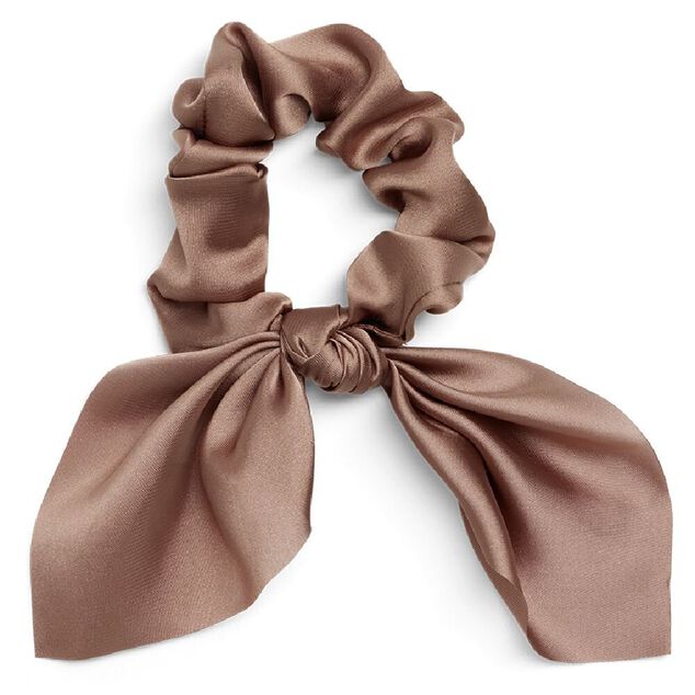 Chouchou foulard satin&eacute; marron