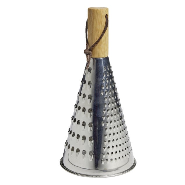 R&acirc;pe conique multifonction inox gris et manche bambou