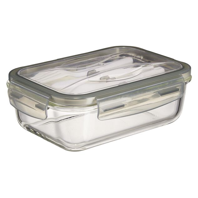 Bo&icirc;te Lunchbox en verre avec couverts en plastique 1,2L