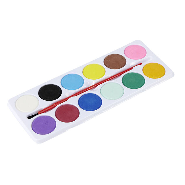Palette de peinture &agrave; l'eau 12 couleurs avec pinceau 8x25cm