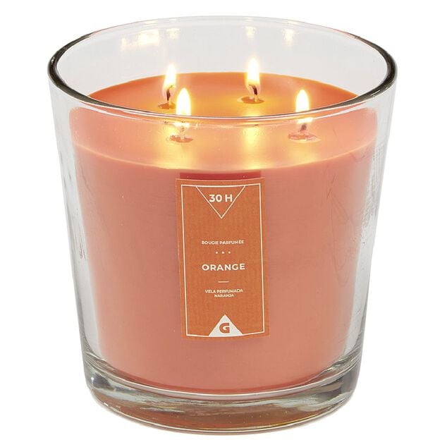 Bougie dans verre orange &Oslash;13,5 cm