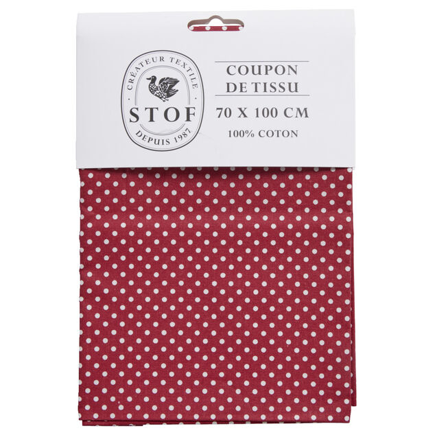 Coupon tissu imprim&eacute; pois 70x100cm coton rouge et blanc
