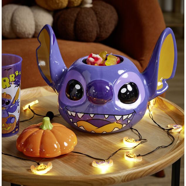 Bonbonni&egrave;re Halloween Disney Stitch dolomite bleue et orange &Oslash;20xH21cm