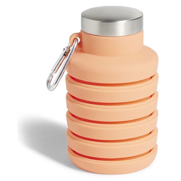Gourde pliable silicone corail avec mousqueton
