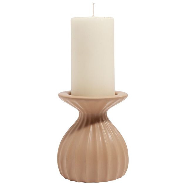 Bougeoir rond strie relief c&eacute;ramique marron - &Oslash;12xH13cm