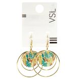 Boucles d'oreilles cr&eacute;oles doubles 2 ronds m&eacute;tal dor&eacute; et bois marron