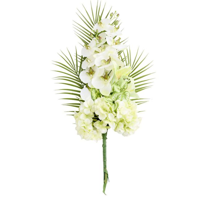 Composition florale artificielle &agrave; poser orchid&eacute;es jaunes 50x20xH85cm