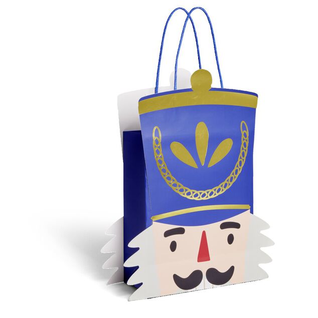 Sac cadeau Noël tête soldat Casse-Noisette bleu et doré 24,5xH31,5cm