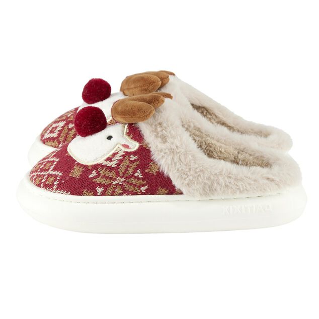 Chaussons de No&euml;l forme renne L24X23XH2 cm rouge