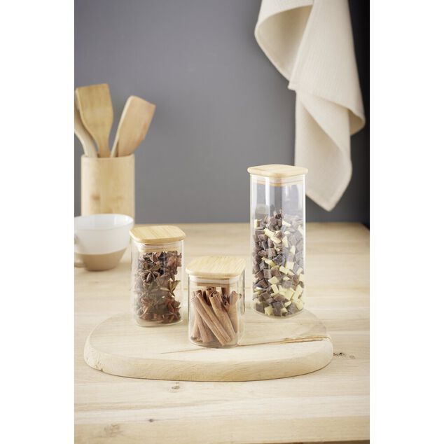 Pot carré en verre 180/220/450ml couvercle bambou