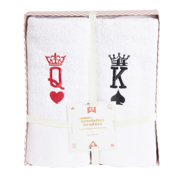 Lot de 2 serviettes brodées King et Queen 70xL130cm