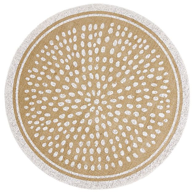 Set de table rond en jute naturel et blanc motif spirale ou pois &Oslash;38cm