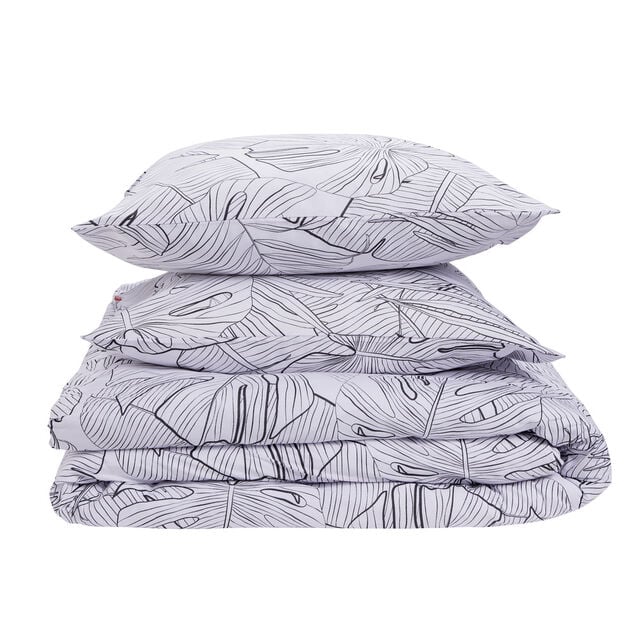 Parure de lit 2 personnes 240x220cm coton motif feuillage blanc et noir