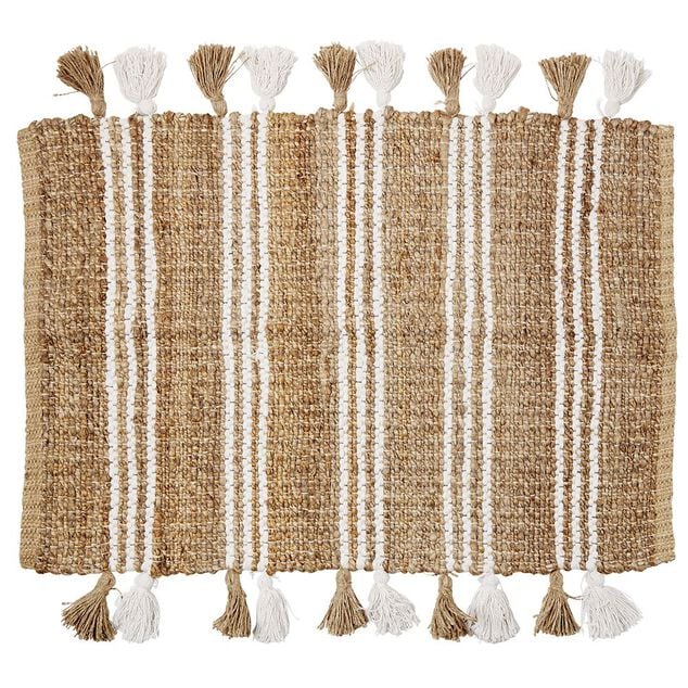 Tapis en jute avec pompon blanc L60X90 cm